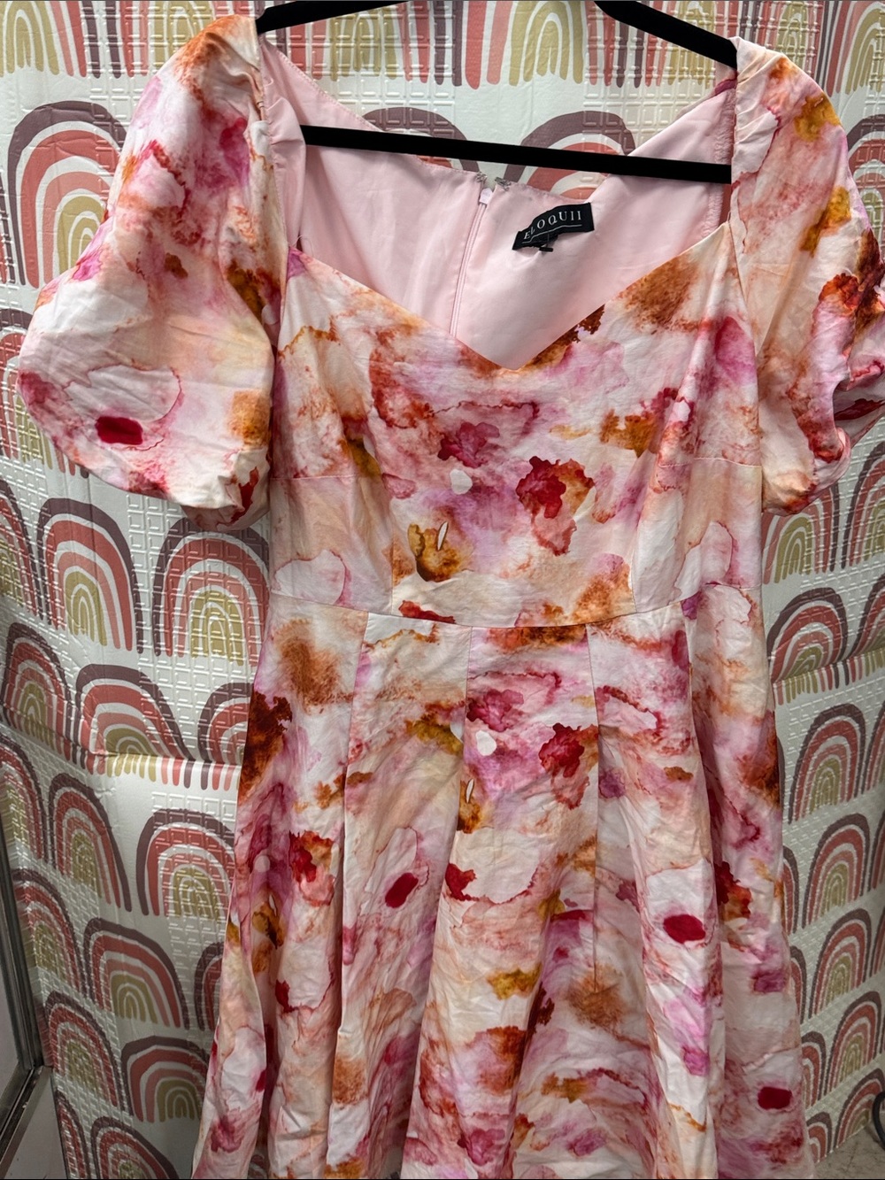 Eloquii Pink Watercolor Floral Fit-and-Flare Dress